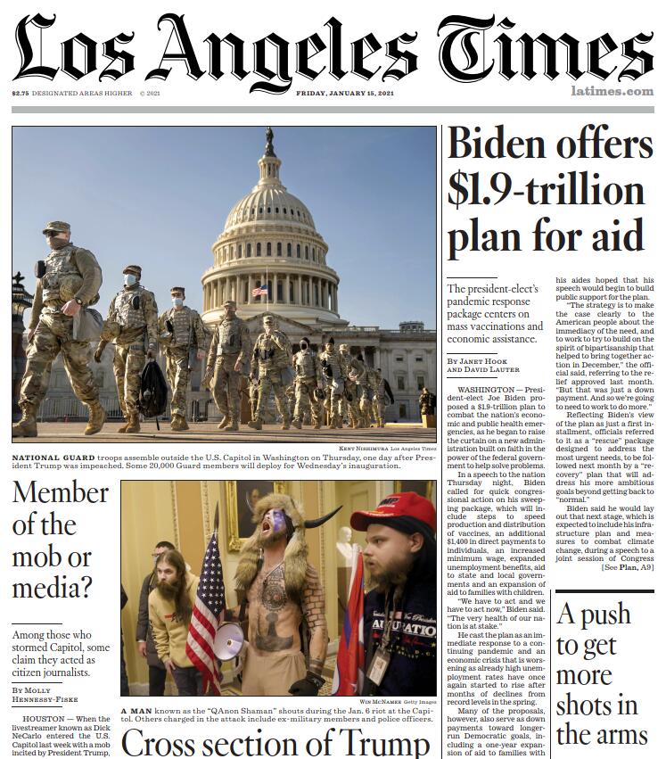 洛杉矶时报 Los Angeles Times 2021年1月15日 高清英文版 PDF电子版 百度网盘下载