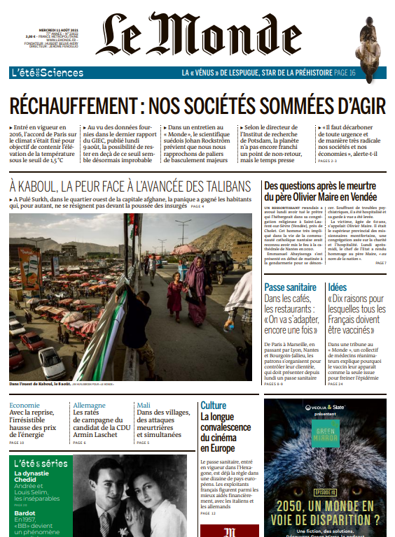 世界报 Le Monde 2021年8月11日 高清英文版 PDF电子版 百度网盘下载